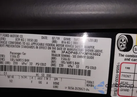 2019 Ford Fiesta Se из США, поврежденный, VIN 3FADP4BJ7KM163602